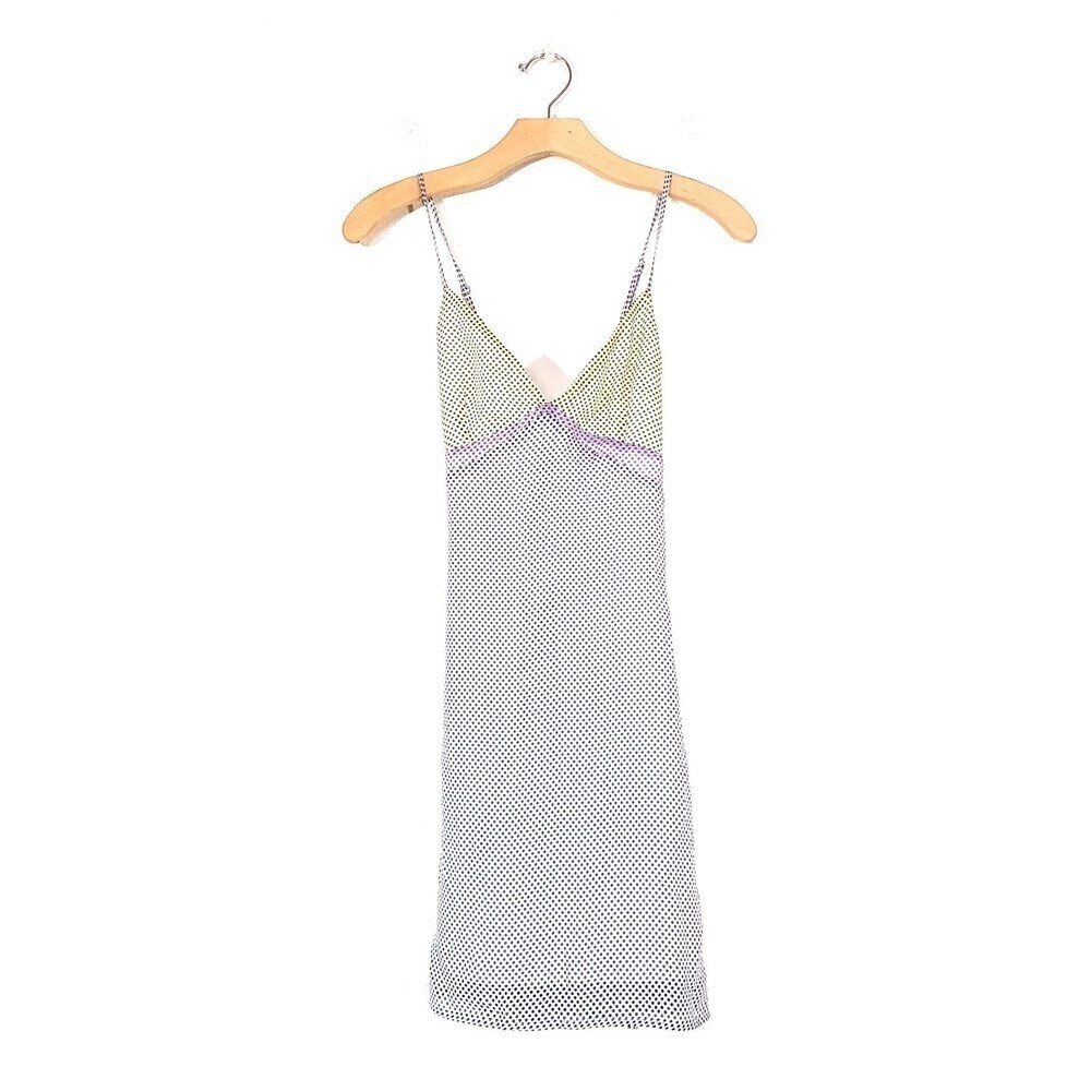 URBAN OUTFITTERS UO V-Neck Cami Mini Slip Dress Neon White Polkadot Womens Small